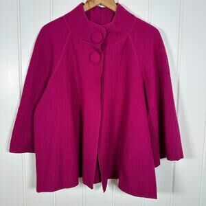 SANDRO Jacket Large Pink 100% Wool Swing Coat Three Button 3/4 Sleeve Soft!